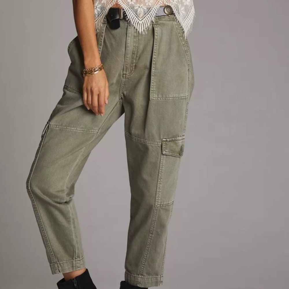 Blue Revival Anthropologie High-Waisted Cargo Utility Jeans Sage‎ Green 28